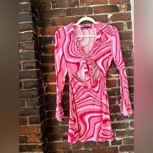 Zara linen pink dress with tie and cut out